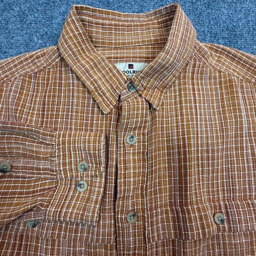 Woolrich 3XDRY Mens XL Shirt Rust Orange Grid Cotton Long Sleeve Button Down